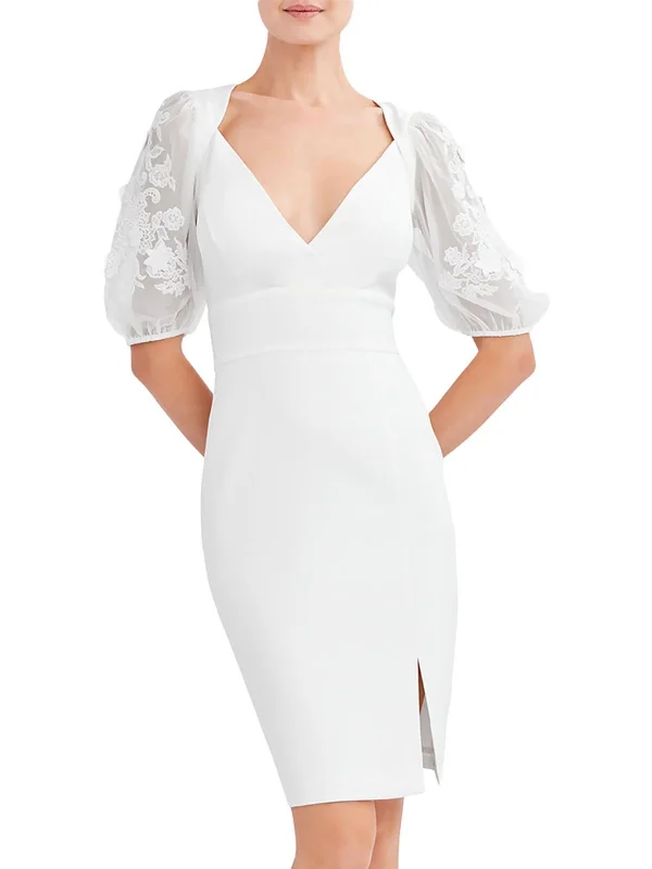Weekend Flash Sale Womens Embroidered V-Neck Bodycon Dress