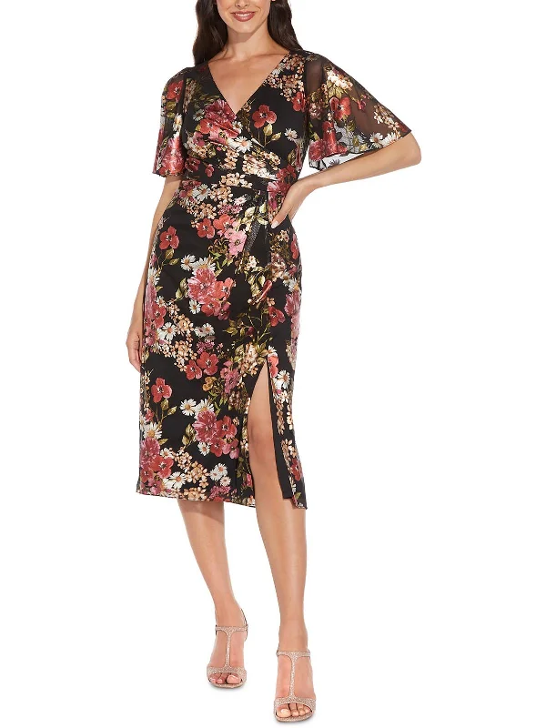 Midnight Madness Plus Womens Foiled Midi Sheath Dress