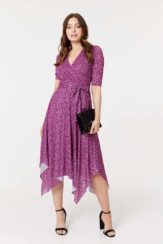 Extra Savings Animal Print Tie Waist Midi Dress