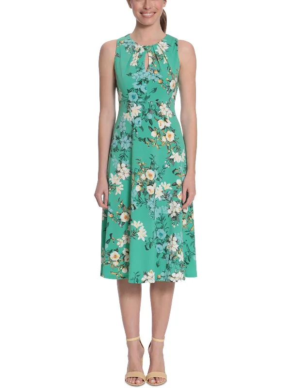 Year-End Sale Plus Womens Floral Print Calf Midi Dress
