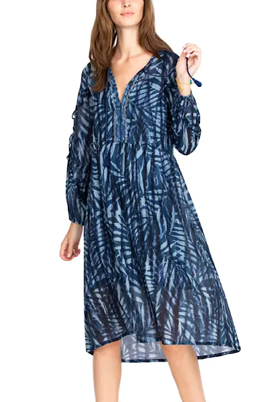 Super Bargain Tropic Twilight Ruffle Sleeve Dress In Multi