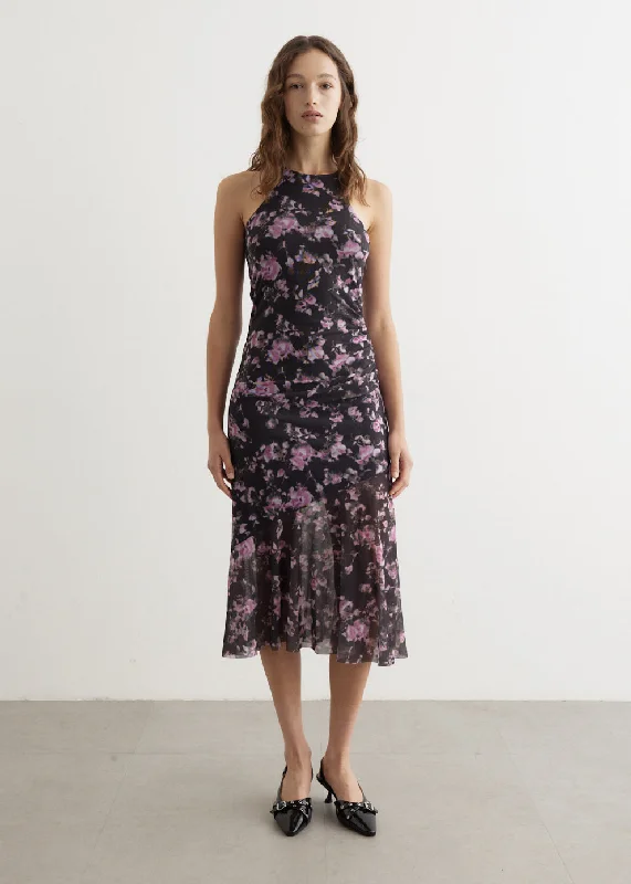 Can't Be Beat Printed Mesh Sleeveless Midi Dress