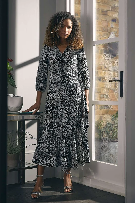 Overstock Printed 3/4 Sleeve Midi Wrap Dress