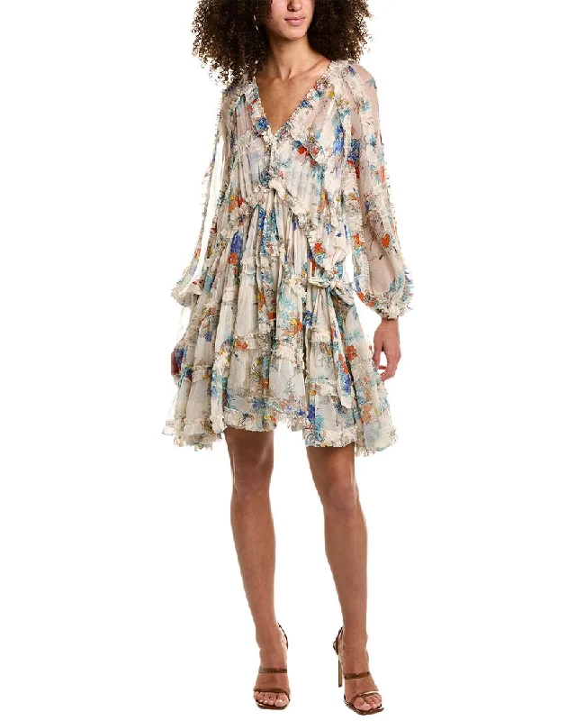 Deal Frenzy Zimmermann Clover Frill Billow Silk Mini Dress