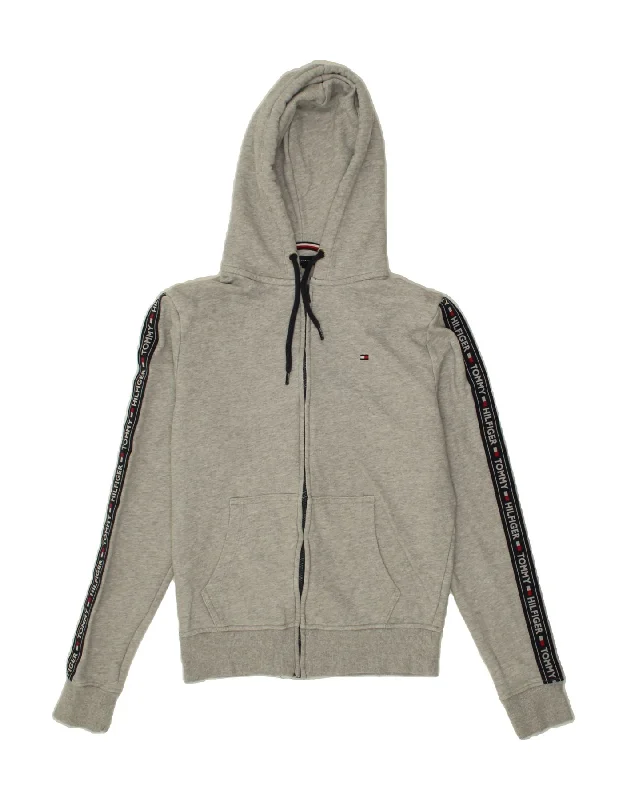Don’t Miss Out TOMMY HILFIGER Womens Zip Hoodie Sweater UK 14 Medium Grey Cotton