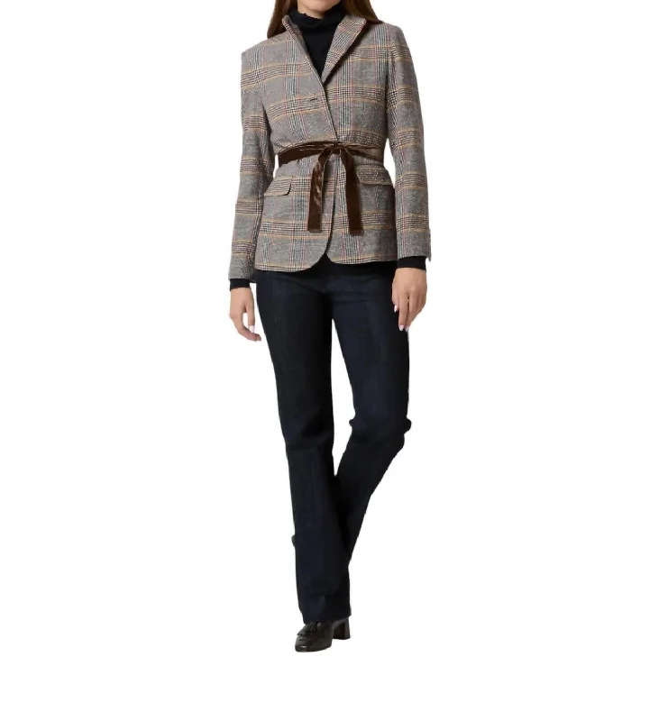 Special Discount Amelia Blazer In Brown/red/gold Glen Plaid