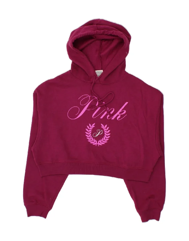 Special Price VICTORIA'S SECRET Womens Pink Crop Hoodie Jumper UK 10 Small Burgundy