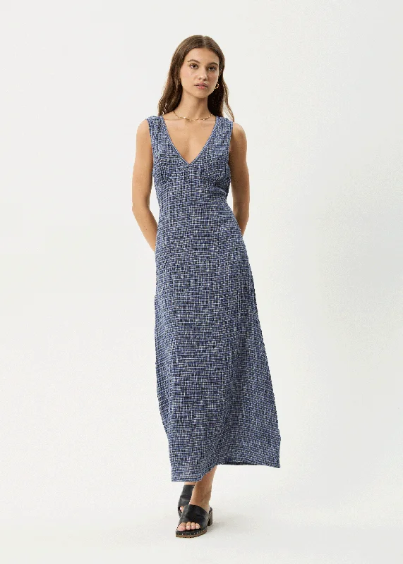 Stock Clearance AFENDS Womens Shipwreck - Seersucker Check Maxi Dress - Marlin
