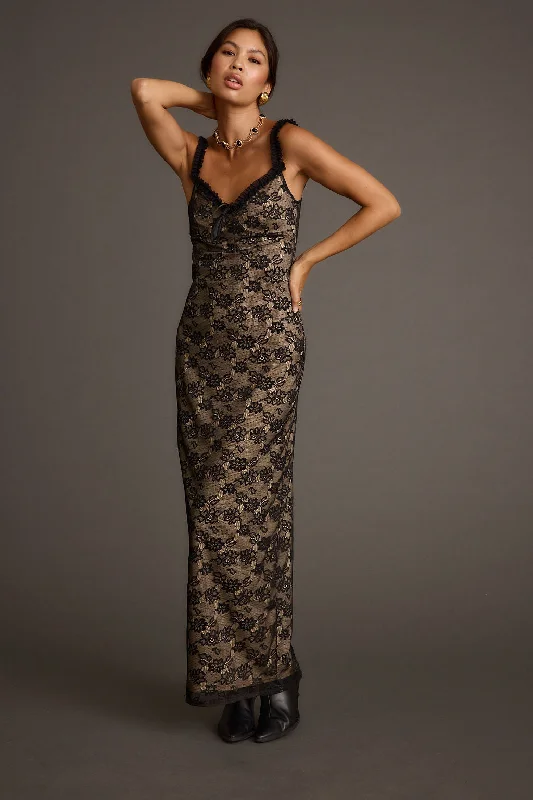 Grand Opening Sale Temptation Black Lace Maxi Dress