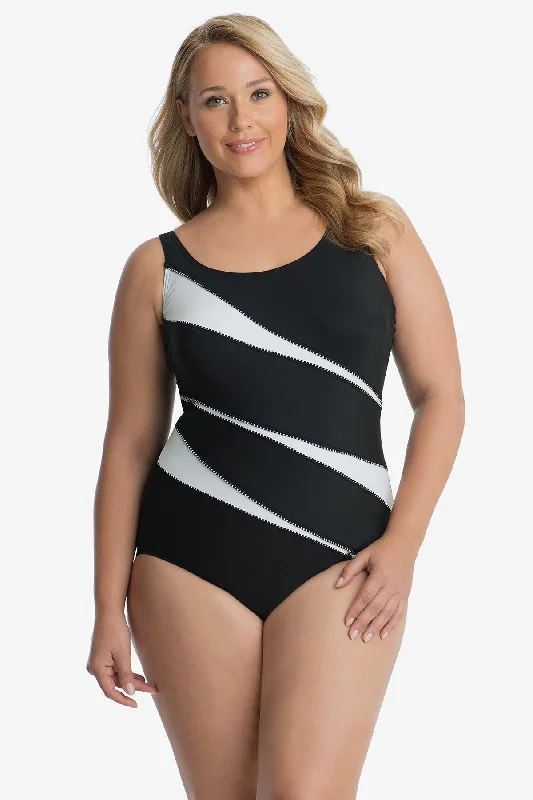 Price Drop Plus Size Colorblock Helix One Piece Swimsuit