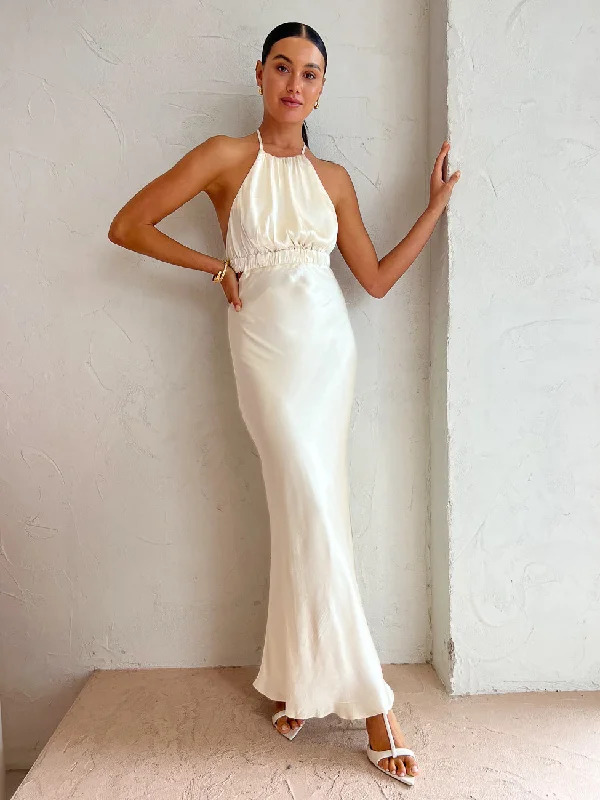 Savings Galore Shona Joy Mil Ruched Open Back Midi Dress in Coconut