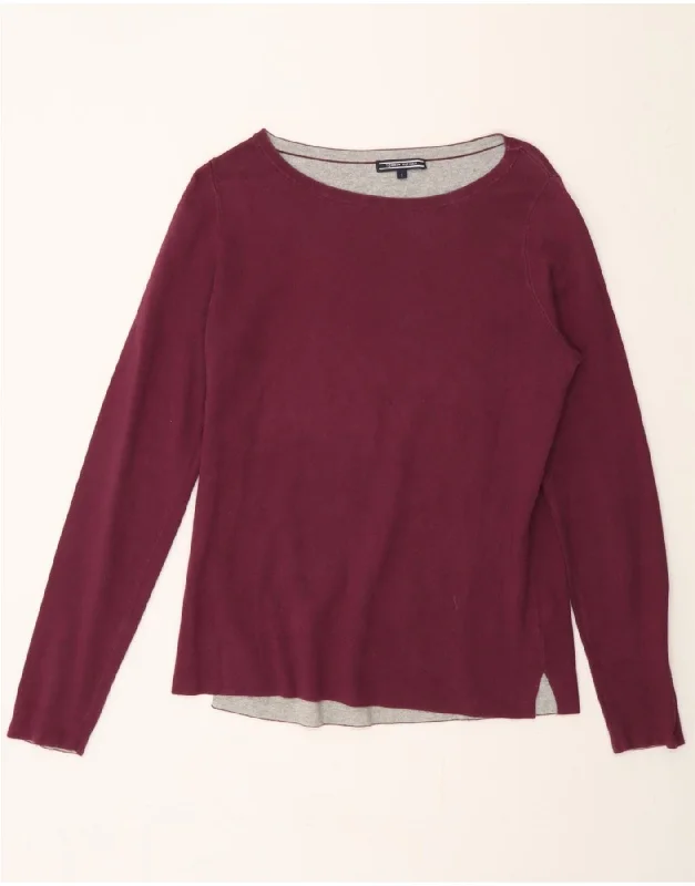 Extra Discounts TOMMY HILFIGER Womens Boat Neck Jumper Sweater UK 10 Small Maroon Cotton
