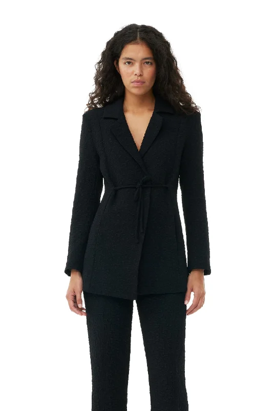 Extra Savings Textured Suiting Tie String Blazer - Black