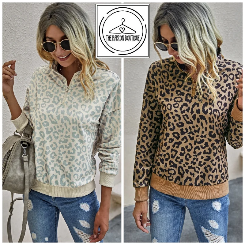 Buy Now Quarter Zip Leopard Pullover
