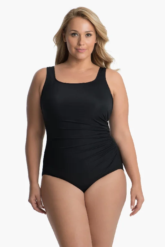 Limited Edition Plus Size Solid Sideswipe One Piece Swimsuit