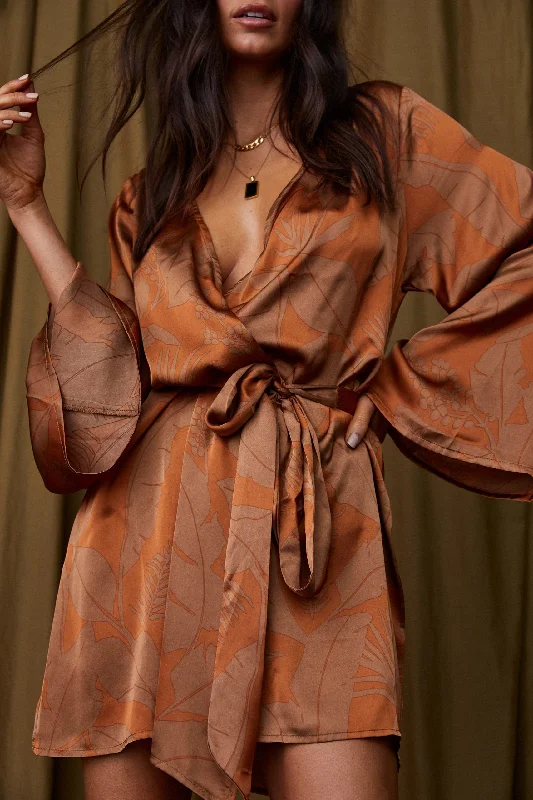 Massive Deals Gold Standard Rust Kimono Dress