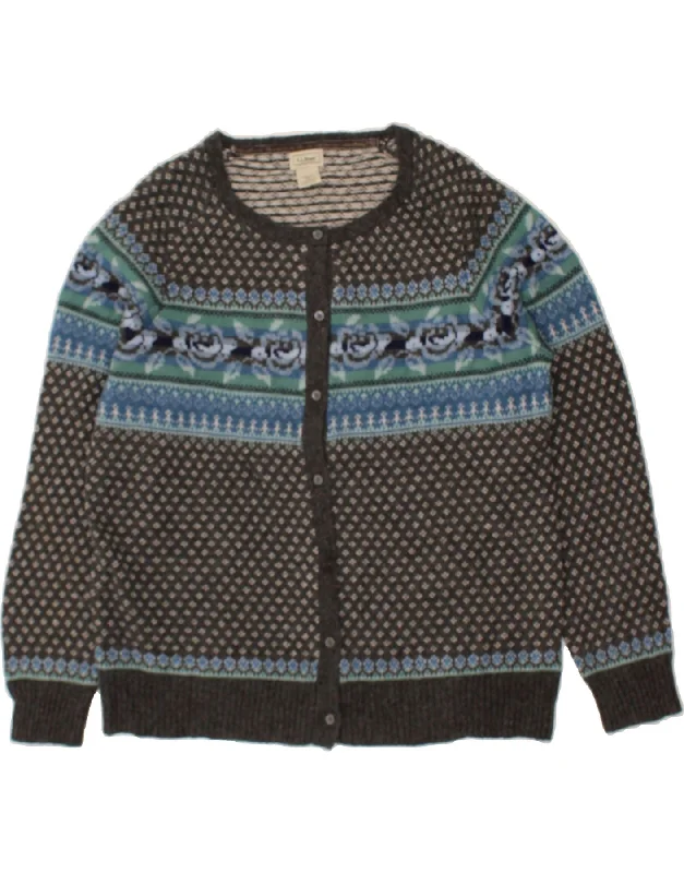 Price Buster L.L.BEAN Womens Cardigan Sweater UK 18 XL Grey Fair Isle Wool