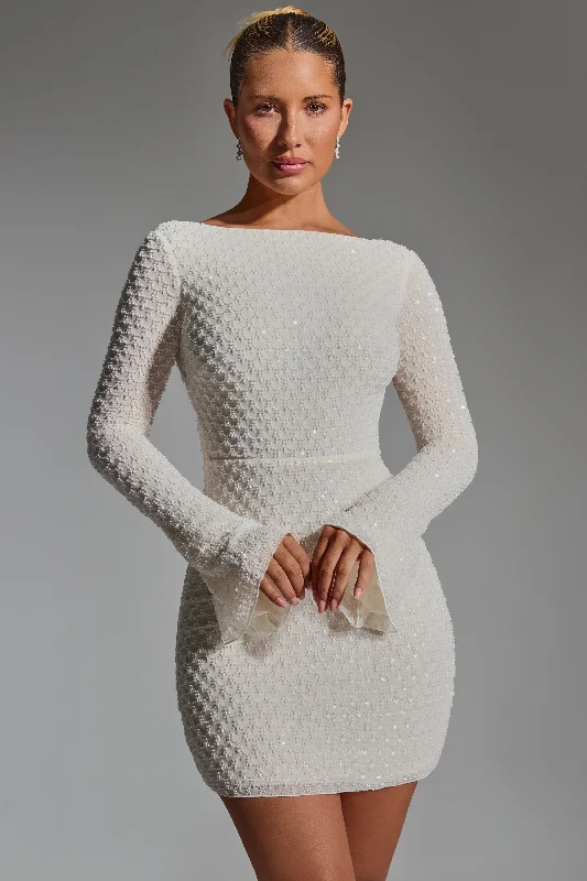 Exclusive Savings Embellished Open-Back A-Line Mini Dress in White